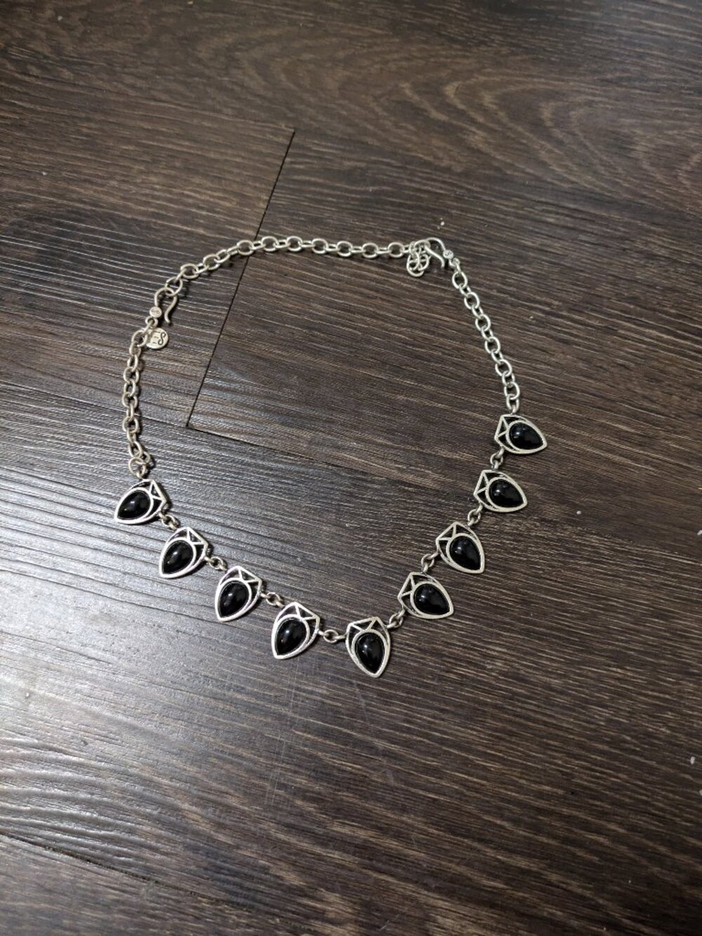 handmade sterling silver necklace teardrop shape black onyx gemstone goth whimsy